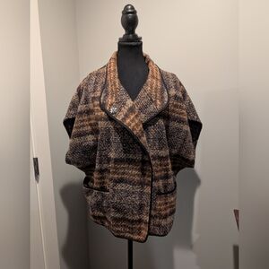Vince Camuto Plaid Cape with Brown and Black Tones